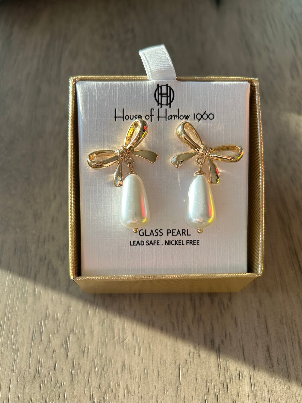 House of Harlow 1960 Bow Glass Pearl Drop Earrings - New in Box